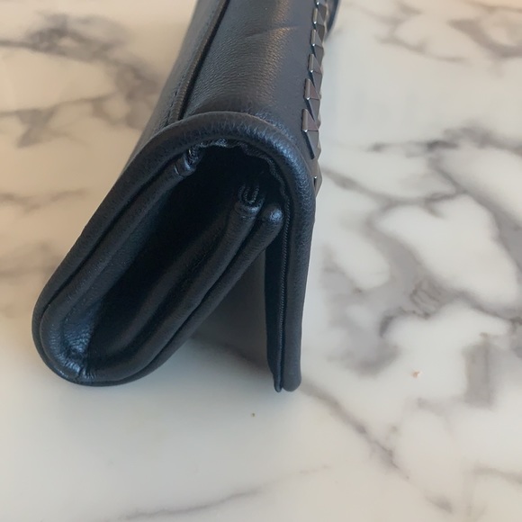 Black Leather Clutch With Silver Pyramid Studs - Picture 7 of 8